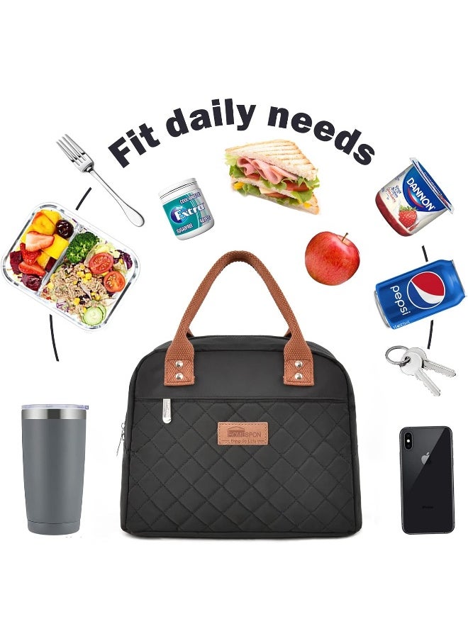 HOMESPON Insulated Lunch Bag for Women Men Adults Lunch Tote with Front Pocket Lunch Box Container Cooler Bag for Work Picnic (Black)