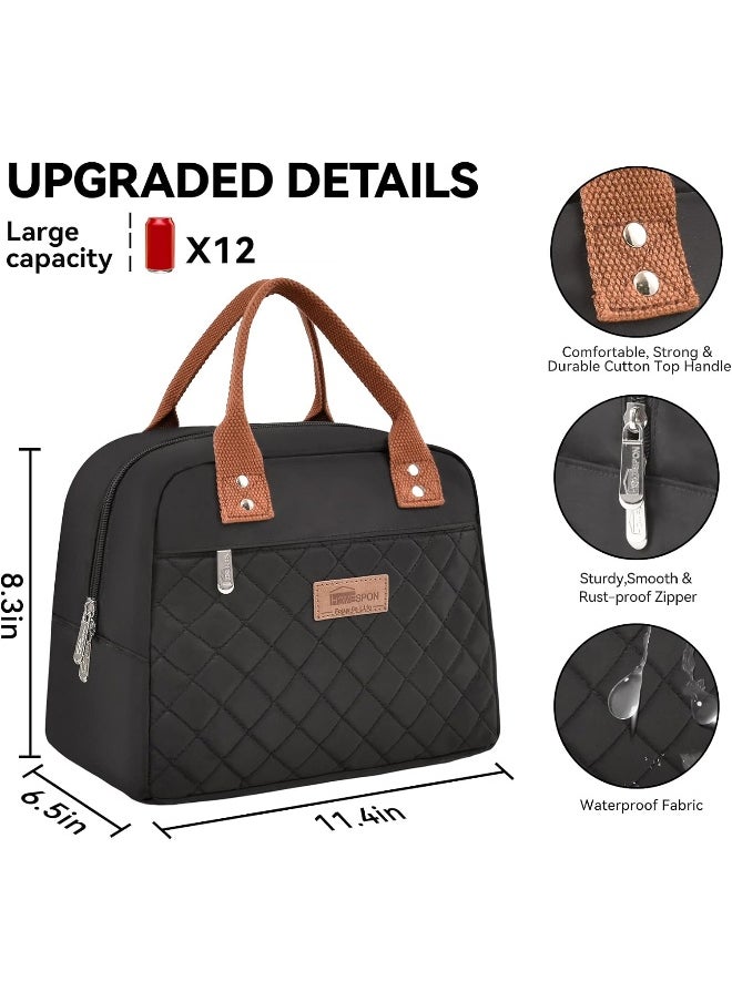 HOMESPON Insulated Lunch Bag for Women Men Adults Lunch Tote with Front Pocket Lunch Box Container Cooler Bag for Work Picnic (Black)