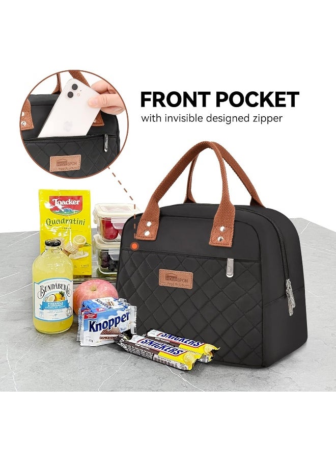 HOMESPON Insulated Lunch Bag for Women Men Adults Lunch Tote with Front Pocket Lunch Box Container Cooler Bag for Work Picnic (Black)