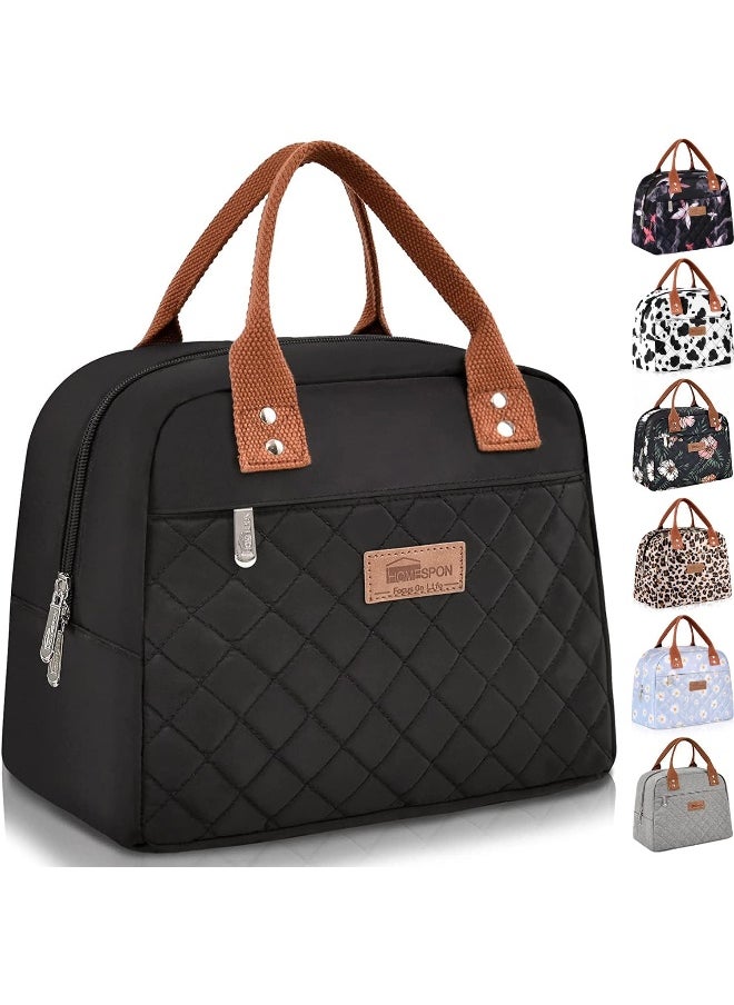 HOMESPON Insulated Lunch Bag for Women Men Adults Lunch Tote with Front Pocket Lunch Box Container Cooler Bag for Work Picnic (Black)