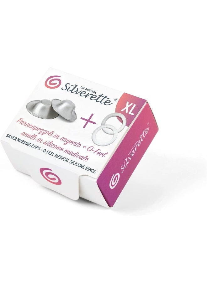 SILVERETTE XL The Original Silver Nursing Cups - Soothe and Protect Your Nursing Nipples - Made in Italy (XL + O-Feel)