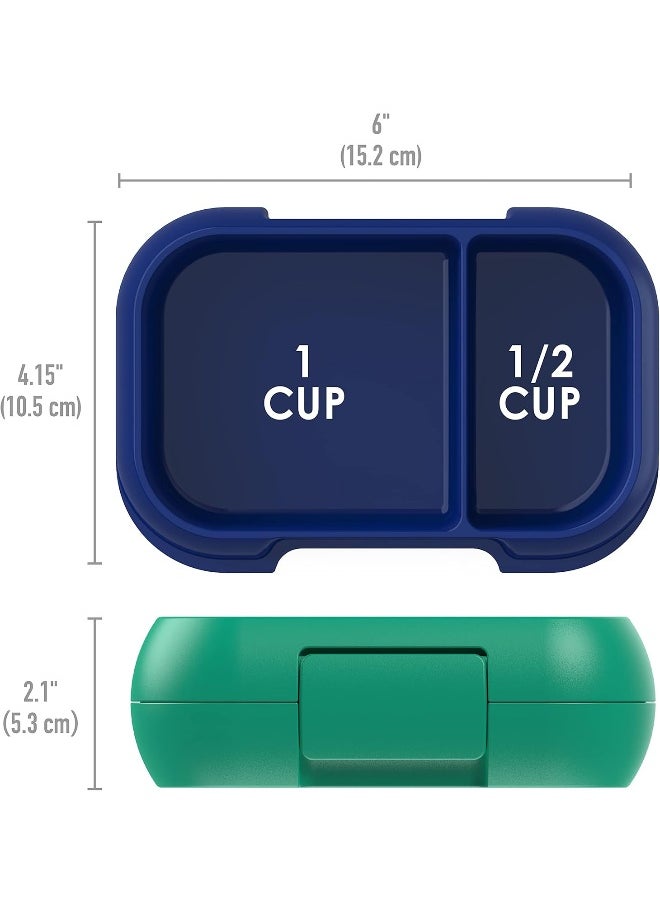 Bentgo Kids Snack - 2 Compartment Leak-Proof Bento-Style Food Storage for Snacks and Small Meals, Easy-Open Latch, Dishwasher Safe, and BPA-Free - Ideal for Ages 3+ (Green/Navy)
