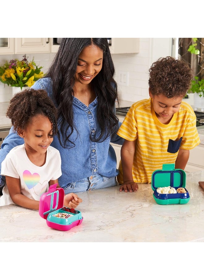 Bentgo Kids Snack - 2 Compartment Leak-Proof Bento-Style Food Storage for Snacks and Small Meals, Easy-Open Latch, Dishwasher Safe, and BPA-Free - Ideal for Ages 3+ (Green/Navy)