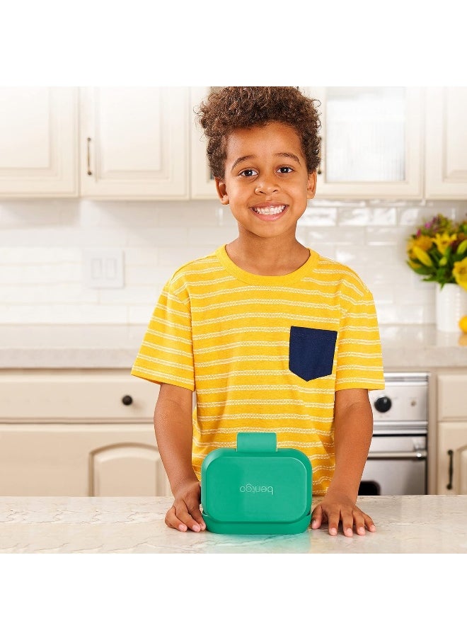 Bentgo Kids Snack - 2 Compartment Leak-Proof Bento-Style Food Storage for Snacks and Small Meals, Easy-Open Latch, Dishwasher Safe, and BPA-Free - Ideal for Ages 3+ (Green/Navy)