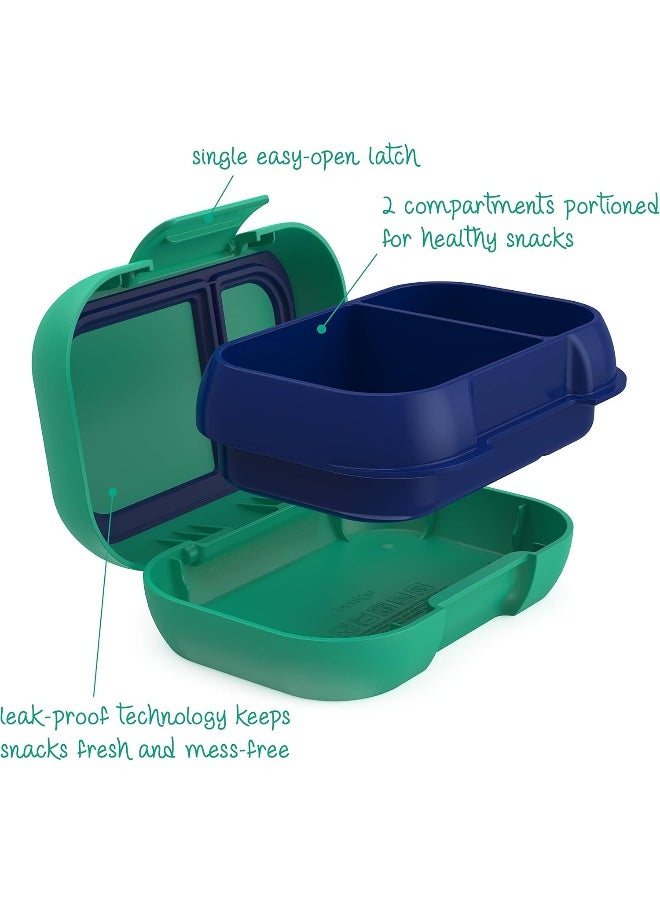 Bentgo Kids Snack - 2 Compartment Leak-Proof Bento-Style Food Storage for Snacks and Small Meals, Easy-Open Latch, Dishwasher Safe, and BPA-Free - Ideal for Ages 3+ (Green/Navy)