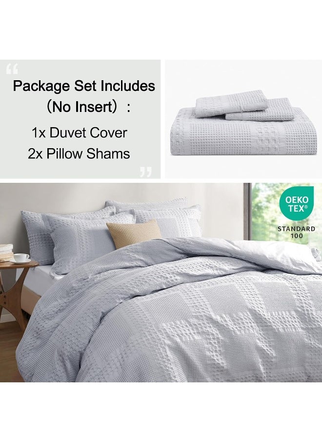 PHF 100% Cotton Waffle Duvet Cover King Size, 3 Pieces Soft Breathable Duvet Set for All Season, Pre-Washed Decorative Textured Comforter Cover with 2 Pillow Shams, 106