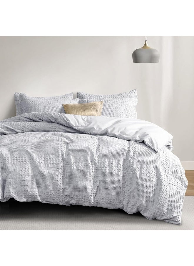 PHF 100% Cotton Waffle Duvet Cover King Size, 3 Pieces Soft Breathable Duvet Set for All Season, Pre-Washed Decorative Textured Comforter Cover with 2 Pillow Shams, 106