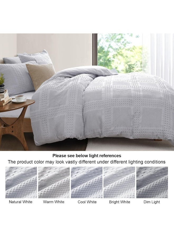 PHF 100% Cotton Waffle Duvet Cover King Size, 3 Pieces Soft Breathable Duvet Set for All Season, Pre-Washed Decorative Textured Comforter Cover with 2 Pillow Shams, 106