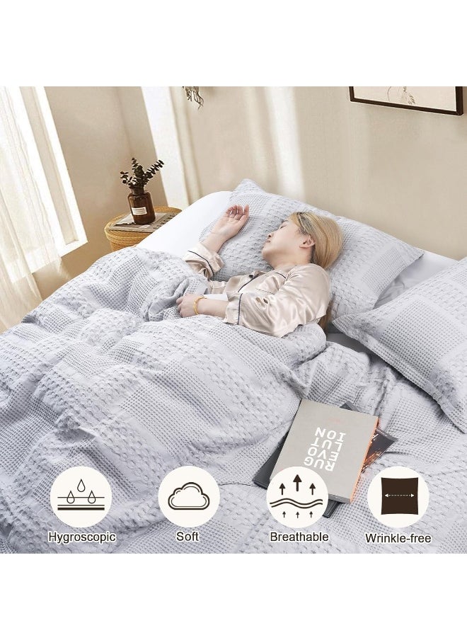 PHF 100% Cotton Waffle Duvet Cover King Size, 3 Pieces Soft Breathable Duvet Set for All Season, Pre-Washed Decorative Textured Comforter Cover with 2 Pillow Shams, 106