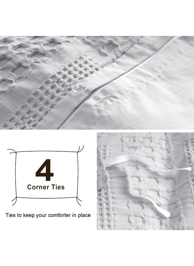 PHF 100% Cotton Waffle Duvet Cover King Size, 3 Pieces Soft Breathable Duvet Set for All Season, Pre-Washed Decorative Textured Comforter Cover with 2 Pillow Shams, 106