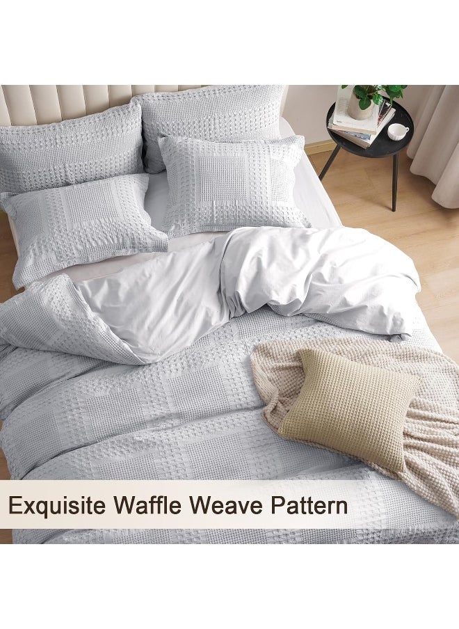 PHF 100% Cotton Waffle Duvet Cover King Size, 3 Pieces Soft Breathable Duvet Set for All Season, Pre-Washed Decorative Textured Comforter Cover with 2 Pillow Shams, 106