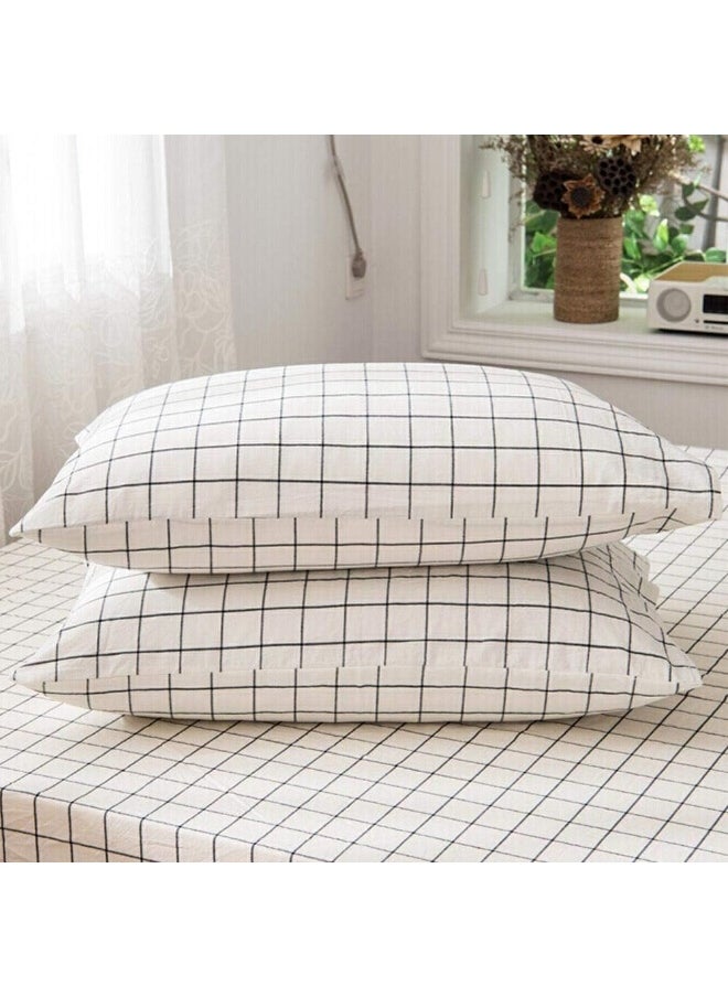 NANKO Grid Bed Pillow Case Set (2 Pack), White Grid Plaid Geometric Pattern Printed Pillowcases/Pillow Shams with Zip for Modern Duvet Cover/Bed Sheets Set- 20x30 inch Standard Queen Size
