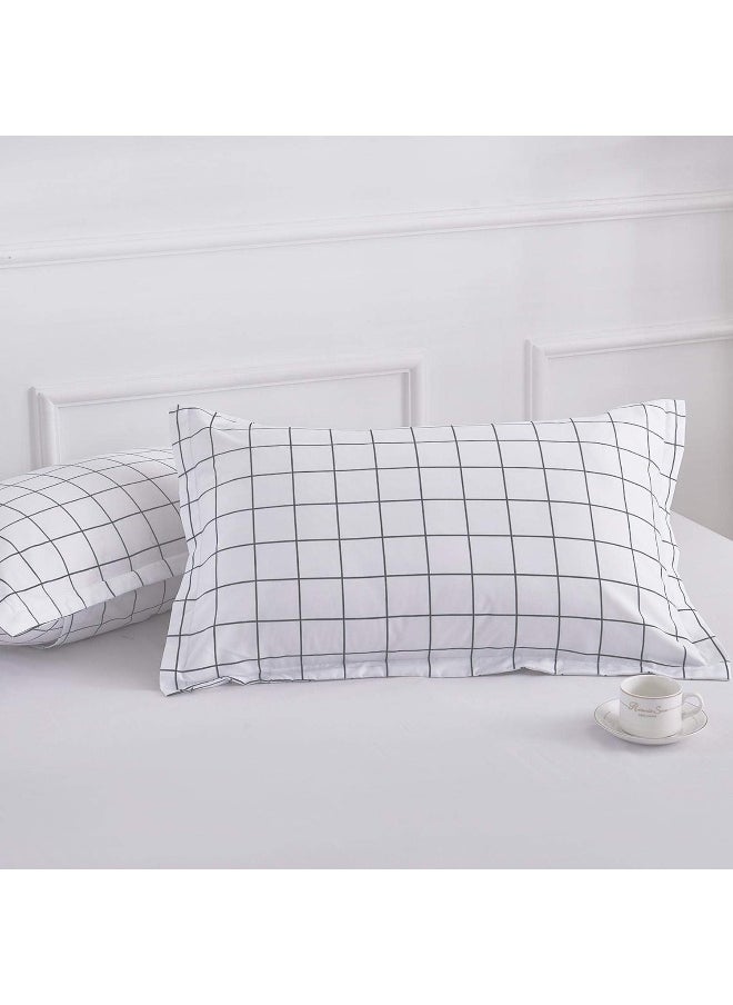 NANKO Grid Bed Pillow Case Set (2 Pack), White Grid Plaid Geometric Pattern Printed Pillowcases/Pillow Shams with Zip for Modern Duvet Cover/Bed Sheets Set- 20x30 inch Standard Queen Size