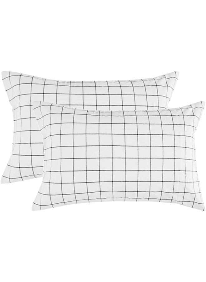 NANKO Grid Bed Pillow Case Set (2 Pack), White Grid Plaid Geometric Pattern Printed Pillowcases/Pillow Shams with Zip for Modern Duvet Cover/Bed Sheets Set- 20x30 inch Standard Queen Size