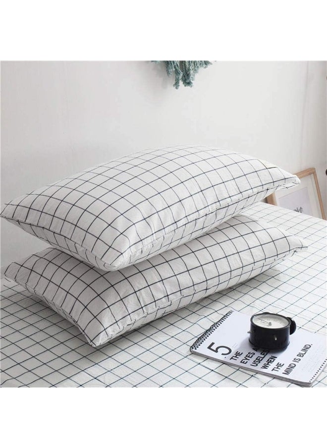 NANKO Grid Bed Pillow Case Set (2 Pack), White Grid Plaid Geometric Pattern Printed Pillowcases/Pillow Shams with Zip for Modern Duvet Cover/Bed Sheets Set- 20x30 inch Standard Queen Size