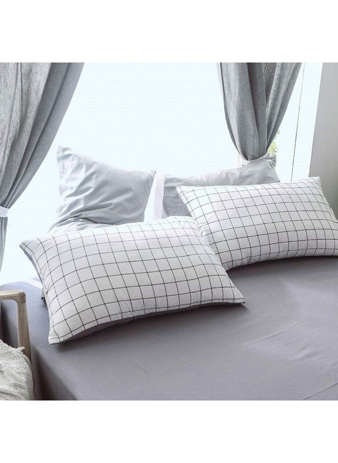 NANKO Grid Bed Pillow Case Set (2 Pack), White Grid Plaid Geometric Pattern Printed Pillowcases/Pillow Shams with Zip for Modern Duvet Cover/Bed Sheets Set- 20x30 inch Standard Queen Size