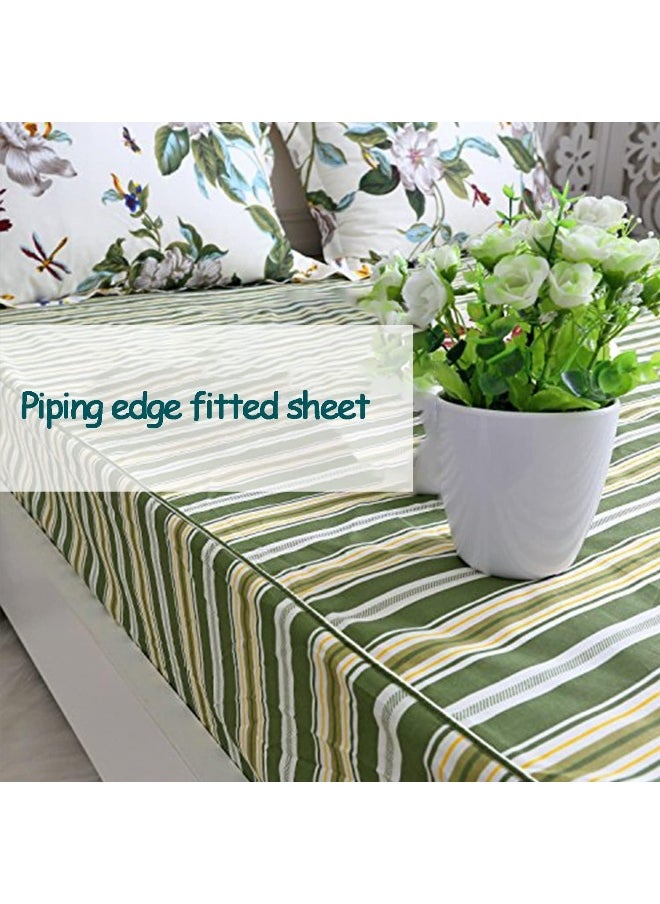 FADFAY Shabby Floral Bedding Set King Size 7Pcs 100% Cotton Green Cream Flower Bed Sheets with Duvet Cover Set, Complete Bedding Bed in a Bag Vintage Farmhouse Ultra Soft Deep Pocket Fitted Sheets