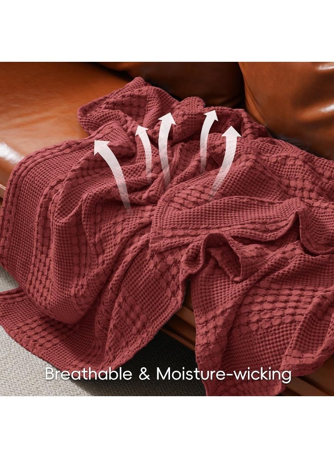 PHF 100% Cotton Waffle Weave Blanket King Size, Soft Lightweight Breathable Cozy Blankets for Bed, Luxury Aesthetic Woven Bedding for Home Decor, 108