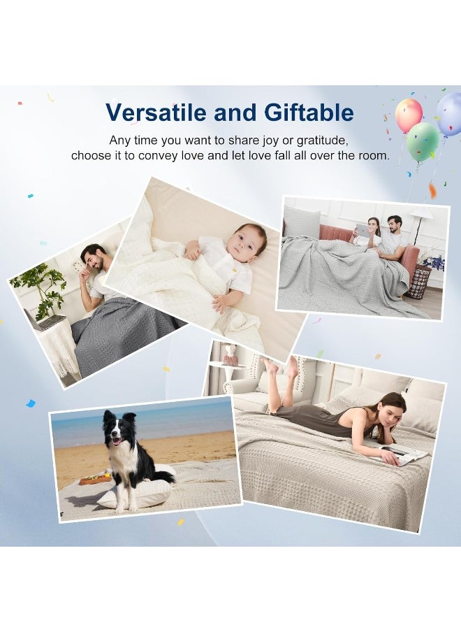 PHF 100% Cotton Waffle Weave Blanket King Size, Soft Lightweight Breathable Cozy Blankets for Bed, Luxury Aesthetic Woven Bedding for Home Decor, 108