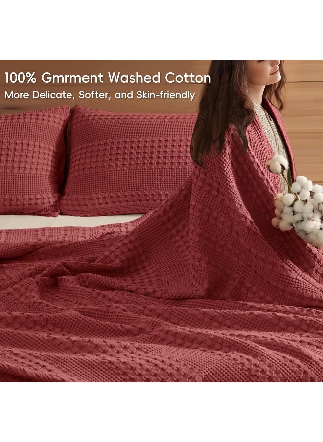 PHF 100% Cotton Waffle Weave Blanket Queen Size, Soft Lightweight Breathable Cozy Blankets for Bed, Luxury Aesthetic Woven Bedding for Home Decor, 90