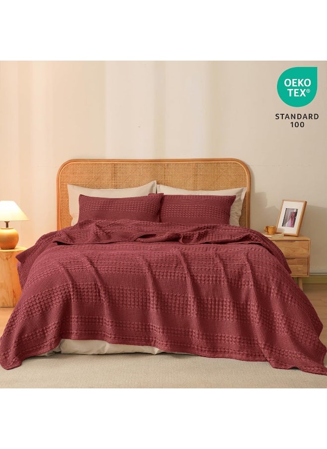 PHF 100% Cotton Waffle Weave Blanket Queen Size, Soft Lightweight Breathable Cozy Blankets for Bed, Luxury Aesthetic Woven Bedding for Home Decor, 90