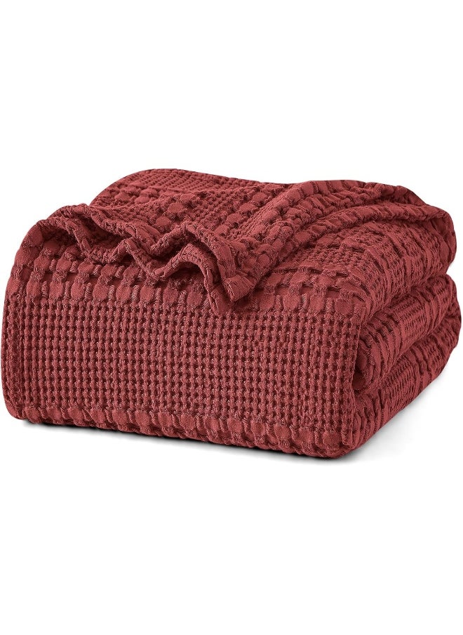PHF 100% Cotton Waffle Weave Blanket Queen Size, Soft Lightweight Breathable Cozy Blankets for Bed, Luxury Aesthetic Woven Bedding for Home Decor, 90