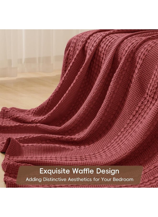 PHF 100% Cotton Waffle Weave Blanket Queen Size, Soft Lightweight Breathable Cozy Blankets for Bed, Luxury Aesthetic Woven Bedding for Home Decor, 90