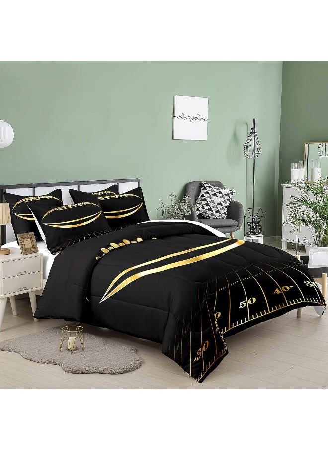 Bodhi Boys Bed Comforter Twin, Black and Gold Comforter Set, Sports Comforter Bedding Set Twin Size, Football Bedding for Kids Boys, Kids Twin Bedding Set with Pillowcase
