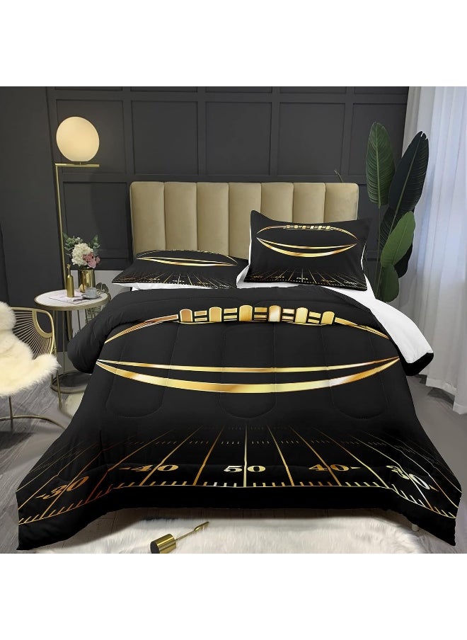 Bodhi Boys Bed Comforter Twin, Black and Gold Comforter Set, Sports Comforter Bedding Set Twin Size, Football Bedding for Kids Boys, Kids Twin Bedding Set with Pillowcase