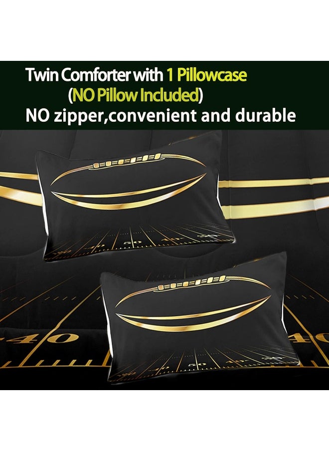 Bodhi Boys Bed Comforter Twin, Black and Gold Comforter Set, Sports Comforter Bedding Set Twin Size, Football Bedding for Kids Boys, Kids Twin Bedding Set with Pillowcase