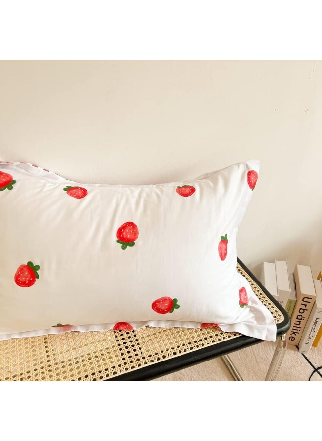 BlueBlue Strawberry Kids Duvet Cover Set Twin 100% Cotton Bedding for Boys Girls Teens Single Bed Cartoon Kawaii Red Strawberry Pattern 1 Fruit Comforter Cover 2 Pillowcase (Twin)