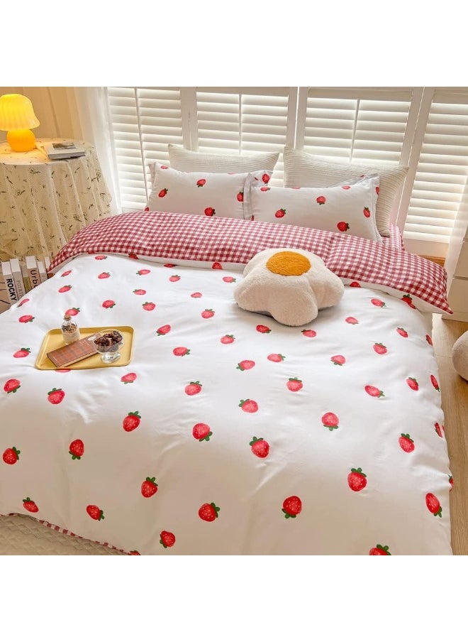 BlueBlue Strawberry Kids Duvet Cover Set Twin 100% Cotton Bedding for Boys Girls Teens Single Bed Cartoon Kawaii Red Strawberry Pattern 1 Fruit Comforter Cover 2 Pillowcase (Twin)
