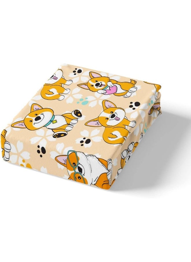 Homewish Cute Corgi Duvet Cover Set Twin Size, Smiling Dog Bedding Set 2pcs for Kids Teens Boys Room Decor, Cartoon Dog Paw Comforter Cover Kawaii Yellow Quilt Cover with 1 Pillowcase