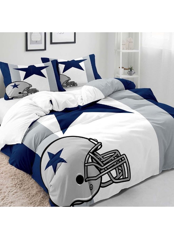 VIVIHOME 2PCS American Football Duvet Cover Set, Twin Bedding Sets, Sports Bedding, Grey White Navy Blue Striped Comforter Cover, Modern Bedroom Decor for Men Husband Boyfriend Teen Boy, 1 Pillow Sham