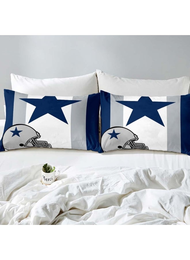 VIVIHOME 2PCS American Football Duvet Cover Set, Twin Bedding Sets, Sports Bedding, Grey White Navy Blue Striped Comforter Cover, Modern Bedroom Decor for Men Husband Boyfriend Teen Boy, 1 Pillow Sham