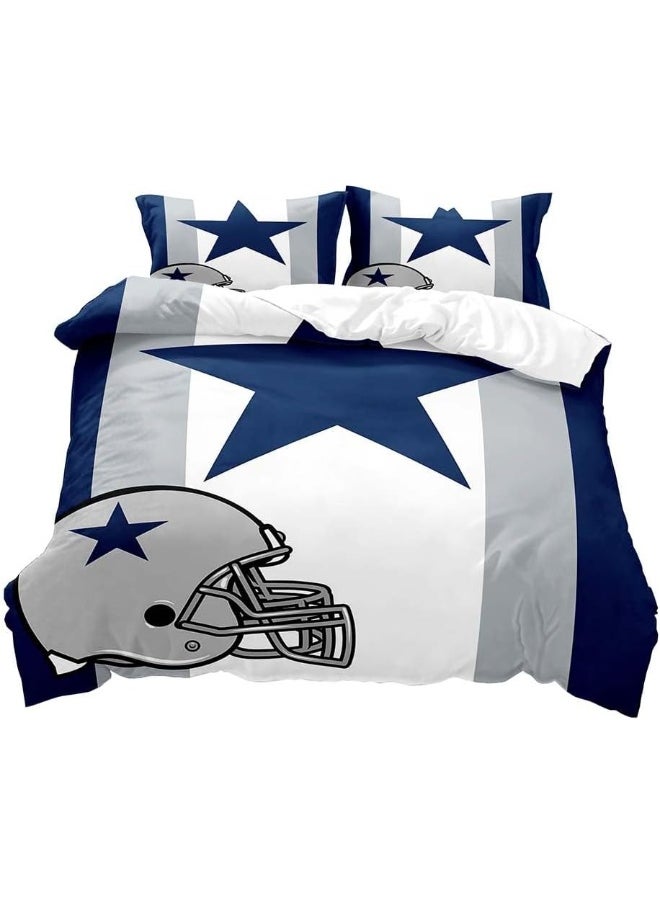 VIVIHOME 2PCS American Football Duvet Cover Set, Twin Bedding Sets, Sports Bedding, Grey White Navy Blue Striped Comforter Cover, Modern Bedroom Decor for Men Husband Boyfriend Teen Boy, 1 Pillow Sham