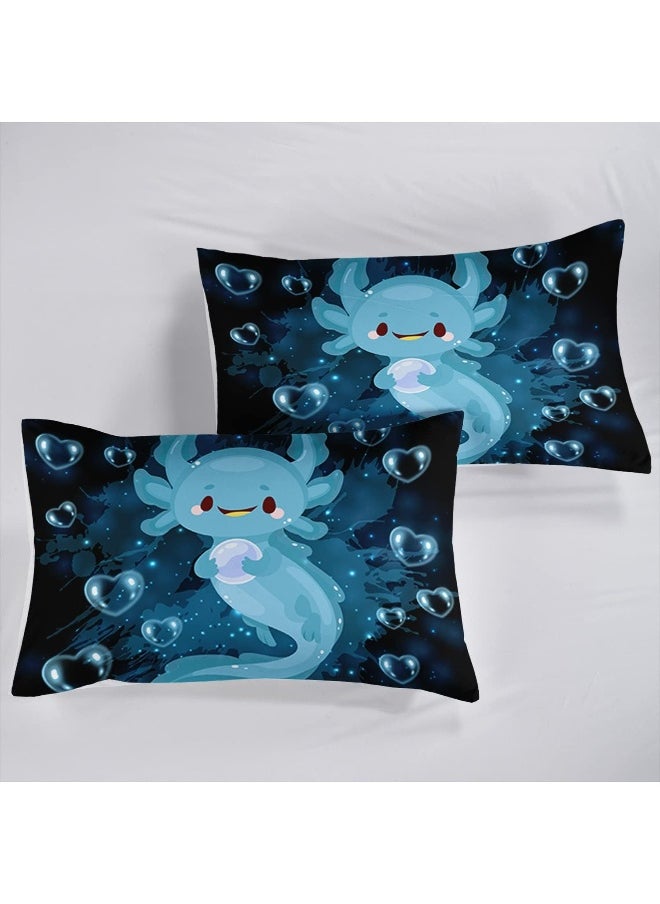 HOSIMA Axolotl Kawaii Bedding Set for Kids Bedroom Decor Blue Axolotl Cute Duvet Cover Set 3 Pieces 1 Duvet Cover with 2 Pillowcases（No Comforter）