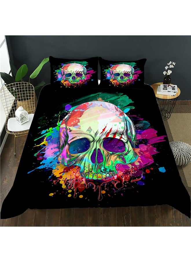 AILONEN Skull Bedding Sets for Teen Boys, Skull Pattern Printed Duvet Cover Set, Skeleton Theme Bedding Set, Comforter Cover Full Size
