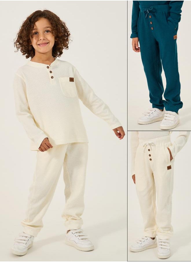 Set of 2 - Textured Badge Detail Joggers with Pockets