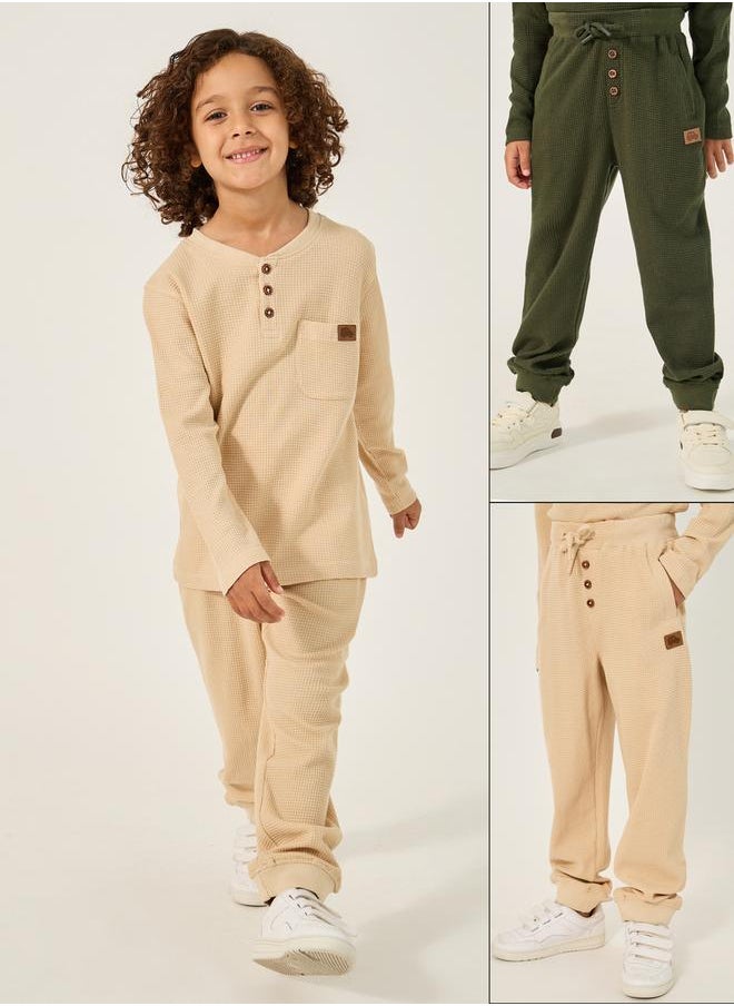 Set of 2 - Textured Badge Detail Joggers with Pockets