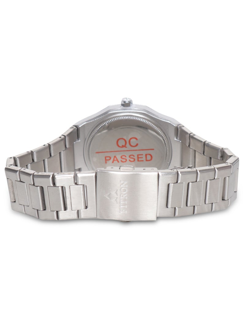 Fitron Men's Silver Wrist Watch with Date and White Dial with Arabic Numbers