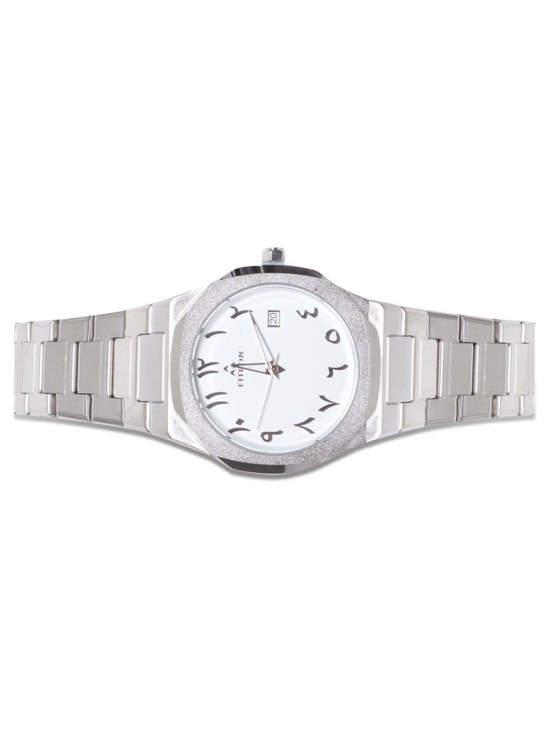 Fitron Men's Silver Wrist Watch with Date and White Dial with Arabic Numbers