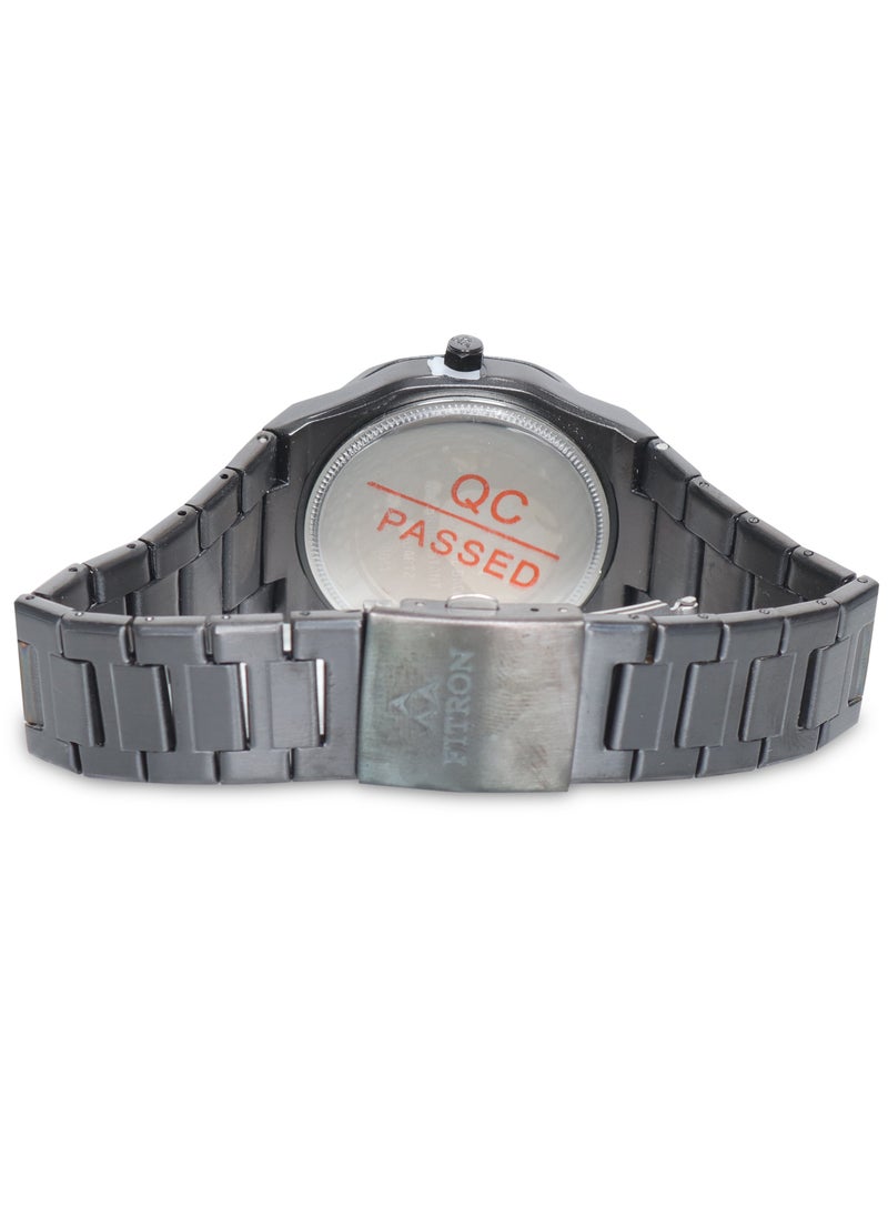 Fitron Men's Full Black Wrist Watch with Date and Black Dial with Arabic Numbers