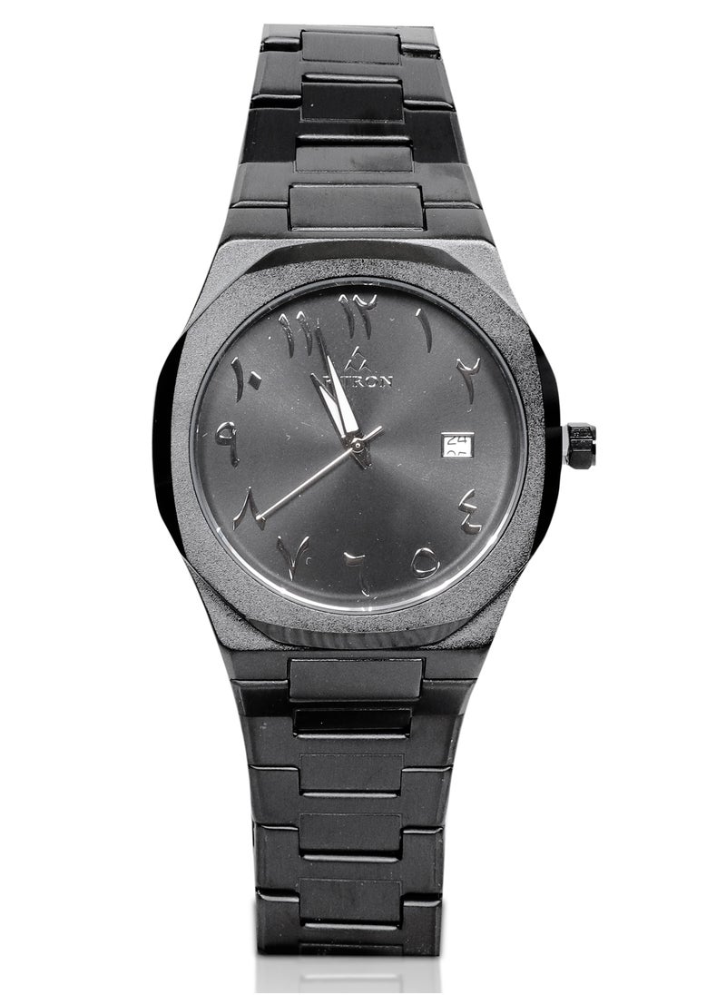Fitron Men's Full Black Wrist Watch with Date and Black Dial with Arabic Numbers