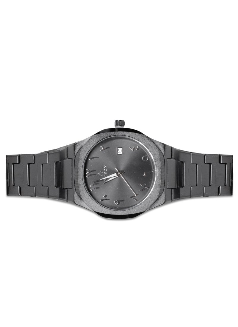 Fitron Men's Full Black Wrist Watch with Date and Black Dial with Arabic Numbers