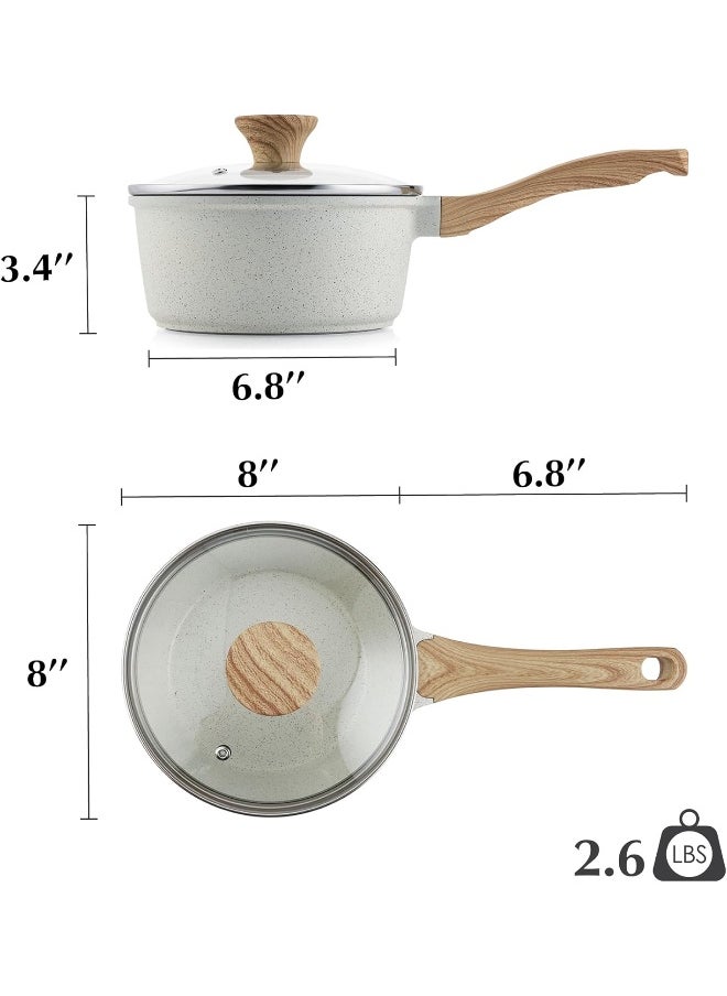SENSARTE White Ceramic Nonstick Saucepan with Lid 2.5 Quarts