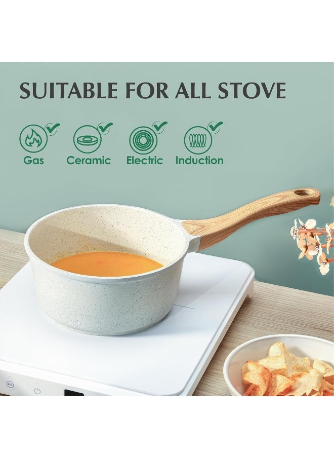 SENSARTE White Ceramic Nonstick Saucepan with Lid 2.5 Quarts