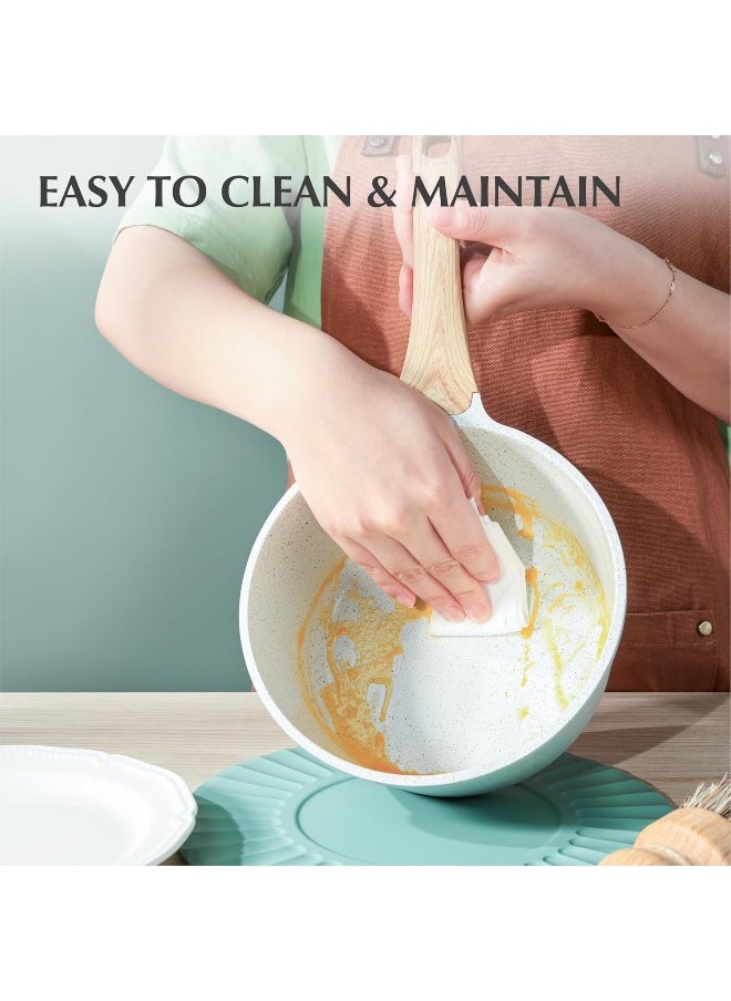 SENSARTE White Ceramic Nonstick Saucepan with Lid 2.5 Quarts