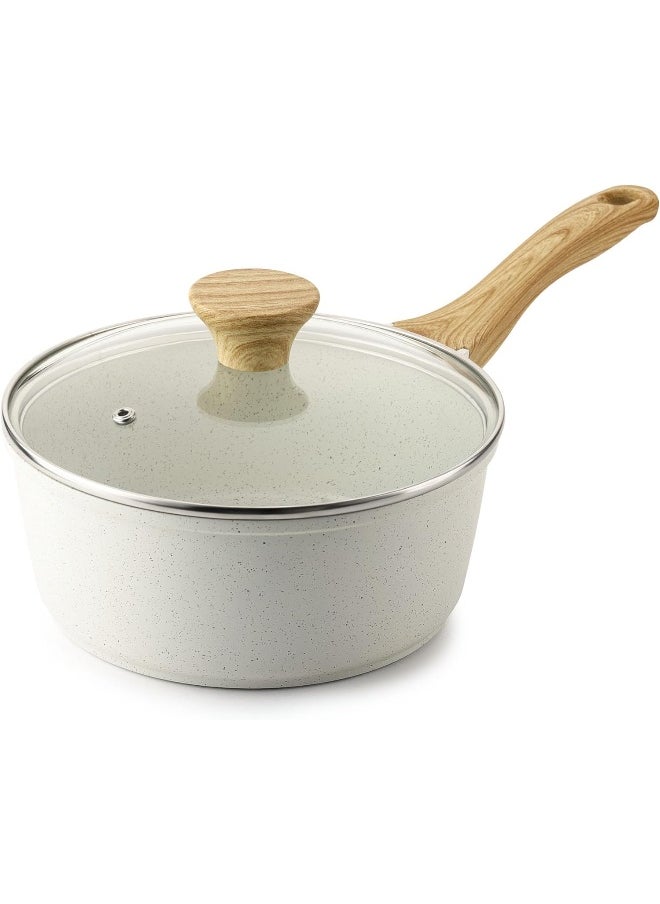 SENSARTE White Ceramic Nonstick Saucepan with Lid 2.5 Quarts