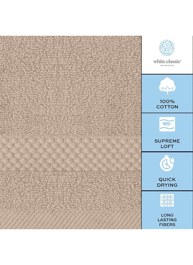 White Classic Luxury Washcloths for Bathroom-Hotel-Spa-Kitchen-Set - Circlet Egyptian Cotton - Highly Absorbent Hotel Quality Face Towels - Bulk Set of 12-13x13 Inch (Taupe)
